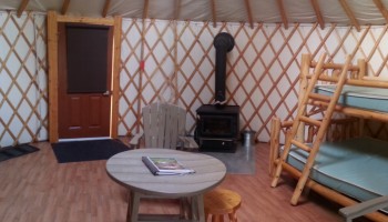 Inside the Cyprus lake yurt