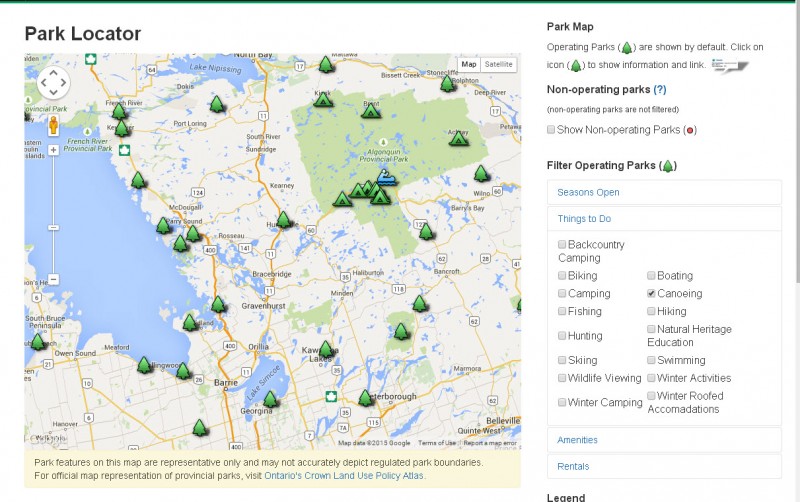 Ontario parks park locator