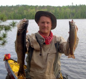 Jim with a Lake Trout and a Brook Trout, Petawawa River, Algonquin