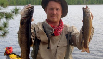 Jim with a Lake Trout and a Brook Trout, Petawawa River, Algonquin