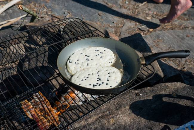 chocolate chip pancakes and Ready Crisp Bacon - backcountry camping recipies