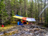 Our set-up just in case it stormed - backcountry camping, Thicketwood Lake, Woodland Caribou Provincial Park