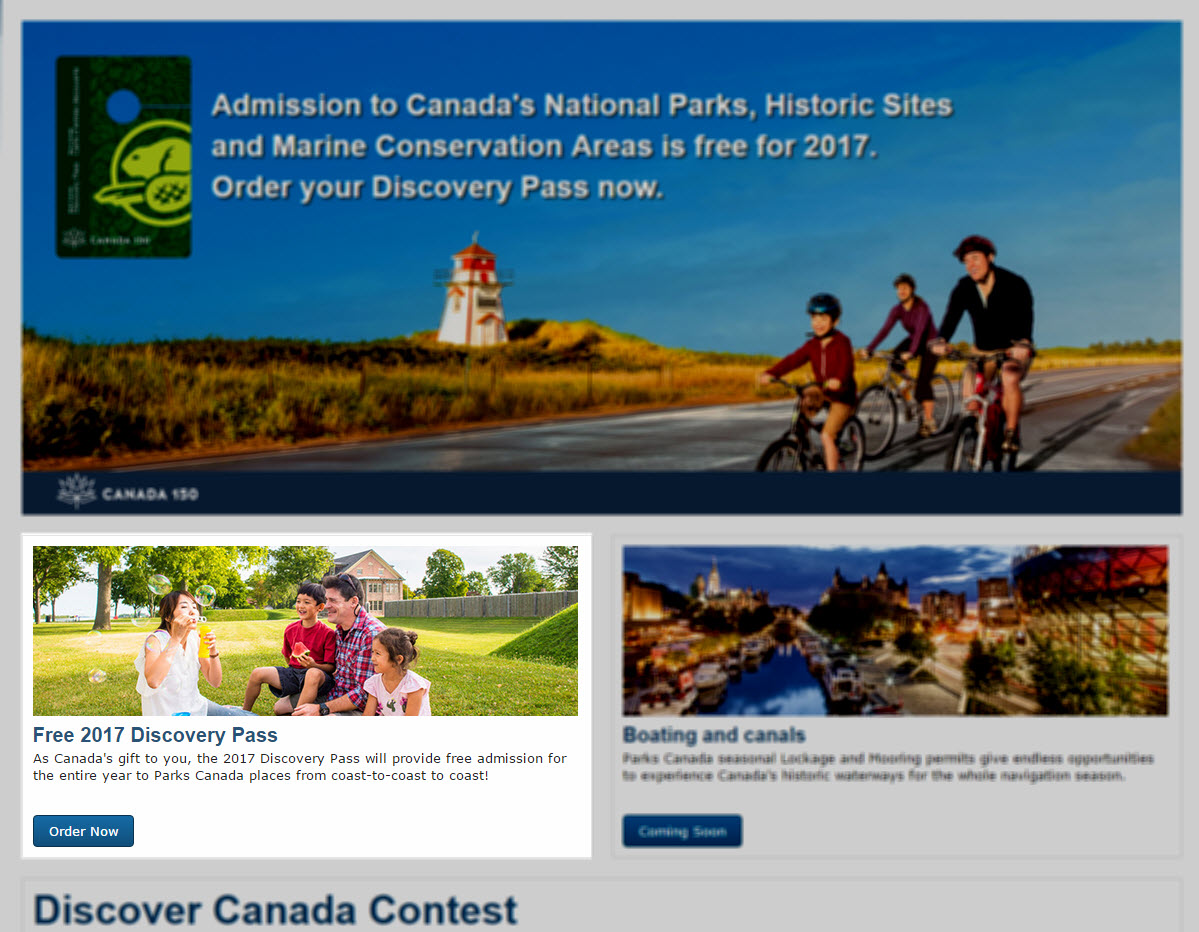 Parks Canada Free Discovery Pass 2017