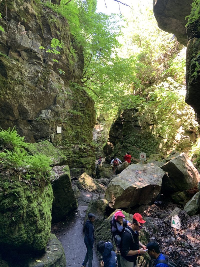 hiking through the caves